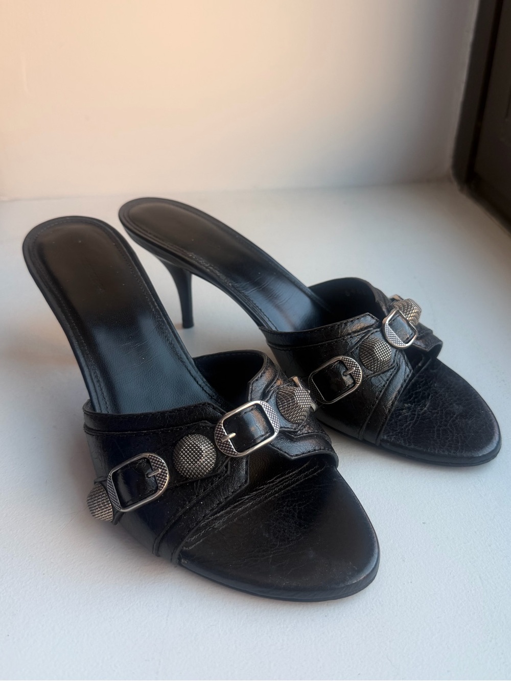 Balenciaga cagole mule sandal black leather 37